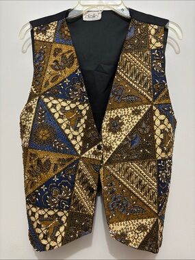 Dalin Vintage 80’s “NWT”Women's Patchwork Button-Front Vest - Blue & Gold